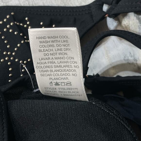 Ruffled Tie Bikini Swim Top Medium (8-10) Black with Gold Studs - Picture 5 of 5